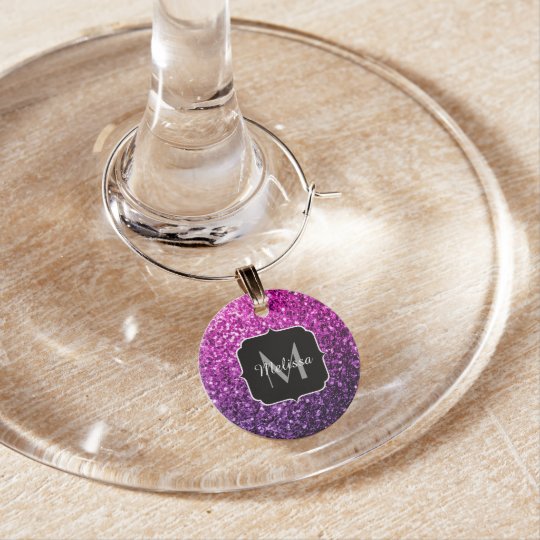 Purple Pink Ombre glitter sparkles Monogram Wine Glass Charms