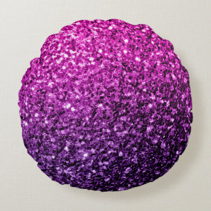 Purple Pink Ombre glitter sparkles Round Pillow