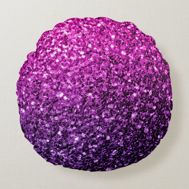 Purple Pink Ombre glitter sparkles Round Pillow (Front)