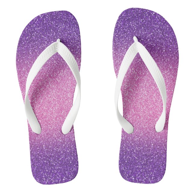 Purple-Pink Ombre Glitters, Pair of Flip Flops (Footbed)