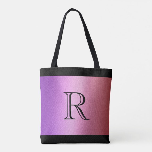 Purple Pink Ombre Gradient with Monogram Tote Bag (Back)
