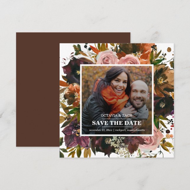 Purple, Pink, Orange Floral Photo Fall Save The Date (Front/Back)