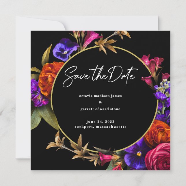 Purple Pink Orange Floral Save The Date (Front)