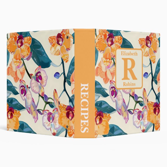 purple pink orange orchids personalized recipe binder (Background)