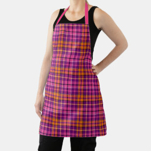 Purple Pink Orange Plaid Tartan Design  Apron