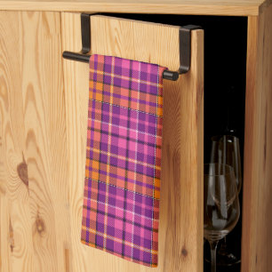 Purple Pink Orange Plaid Tartan Design Kitchen Towel