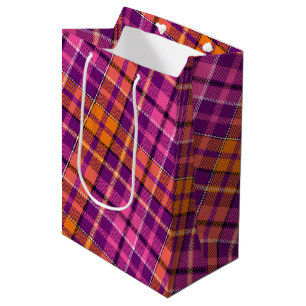Purple Pink Orange Plaid Tartan Design Medium Gift Bag