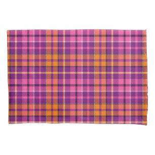 Purple Pink Orange Plaid Tartan Design  Pillowcase