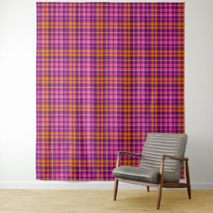 Purple Pink Orange Plaid Tartan Design  Tapestry