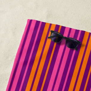 Purple Pink Orange Vertical Stripes Design Beach Towel