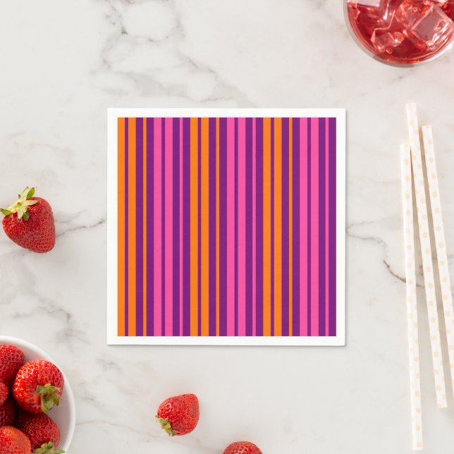Purple Pink Orange Vertical Stripes Design   Napkin (Insitu)