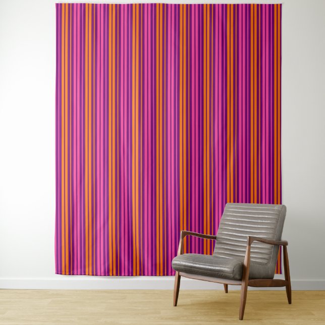 Purple Pink Orange Vertical Stripes Design   Tapestry (In Situ)