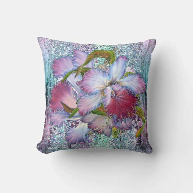 Purple Pink Orchid Floral Watercolor  Throw Pillow (Front)