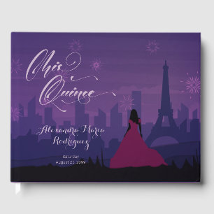 Purple Pink Paris Fireworks Quinceañera Guest Book