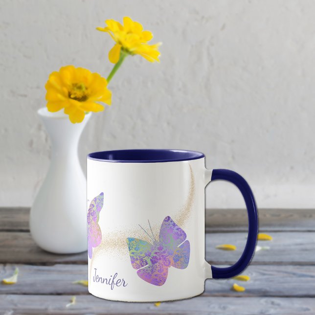Purple Pink Pattern Butterfly Swirl Personalized Mug (Creator Uploaded)