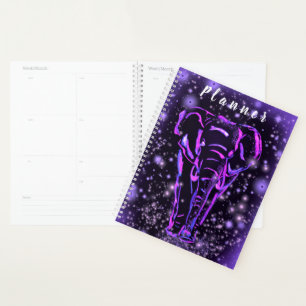 Purple Pink Planner Elephant In Starry Night
