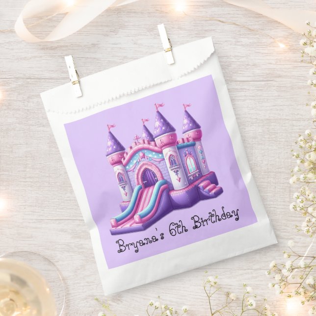 Purple Pink Princess Castle Bounce House Party Favour Bag (Clipped)