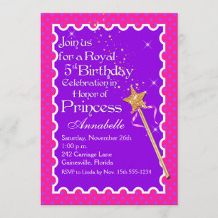 Purple, Pink Princess Party Birthday Invitation