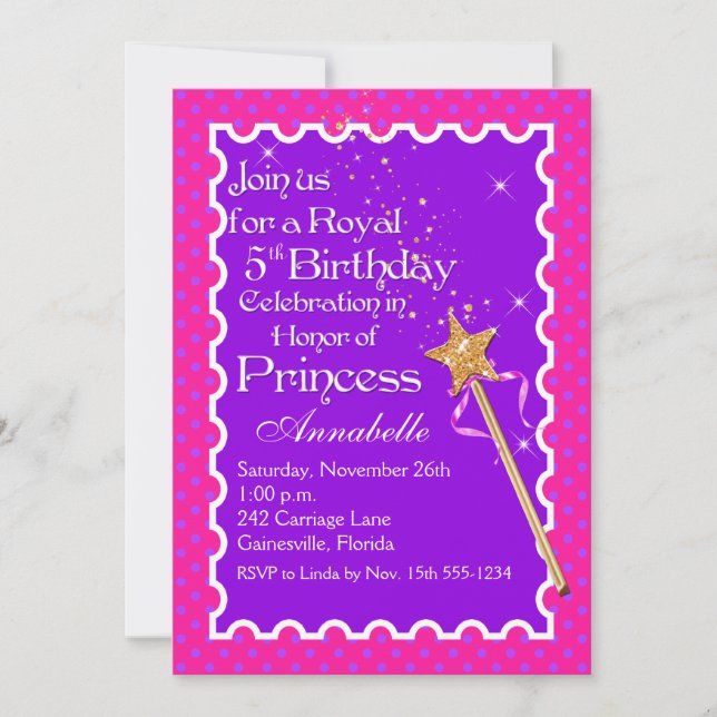 Purple, Pink Princess Party PHOTO Invitation d'ann (Devant)