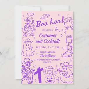 Purple Pink Quirky Hand Drawn Cowboy Halloween Invitation