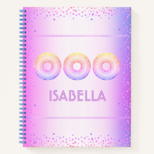 Purple pink rainbow doughnuts bold modern glitter notebook