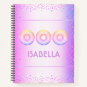 Purple pink rainbow doughnuts bold modern glitter notebook
