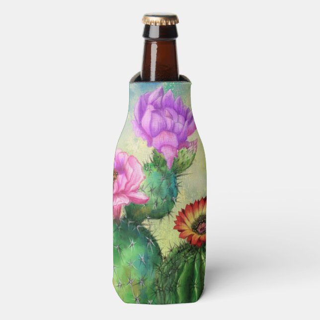 Purple Pink Red Cactus Bottle Cooler Painting  (Bottle Front)