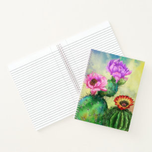 Purple Pink Red Cactus Flowers Migned Painting Art Notebook