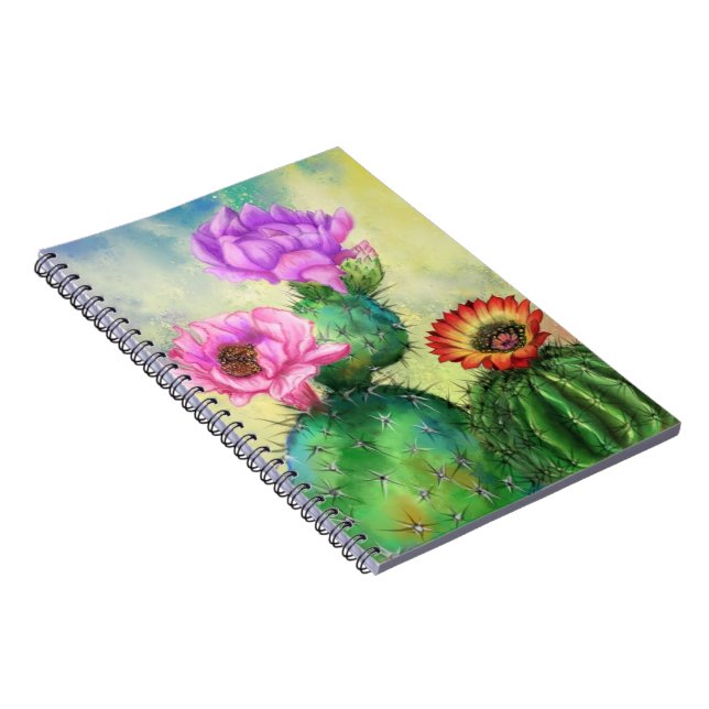 Purple Pink Red Cactus Flowers Notebook (Right Side)