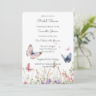 Purple Pink Red Flowers Butterflie Bridal Shower   Invitation