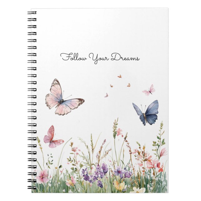 Purple Pink Red Flowers Butterflies   Notebook (Front)