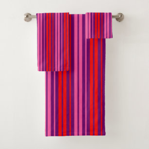 Purple Pink Red Vertical Stripes Design Bath Towel Set