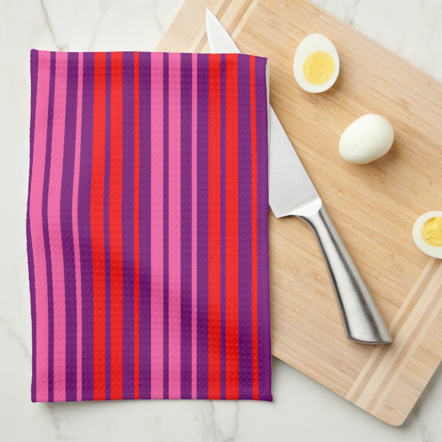 Purple Pink Red Vertical Stripes Design   Kitchen Towel (Quarter Fold)