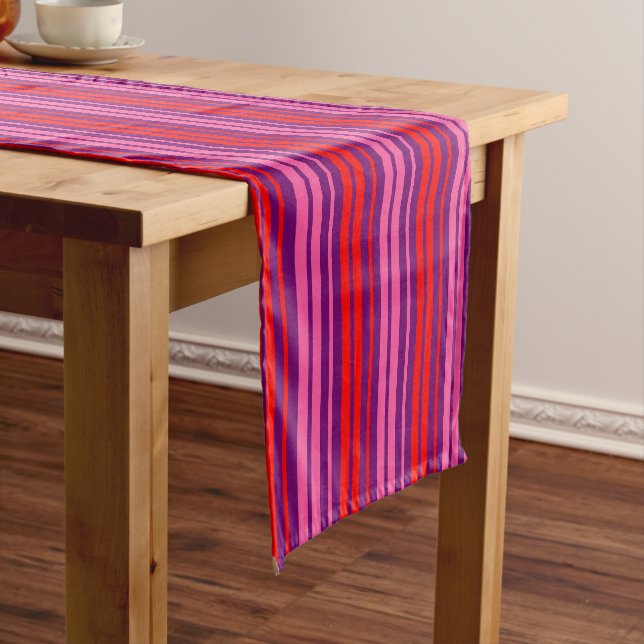 Purple Pink Red Vertical Stripes Design   Short Table Runner (In Situ)
