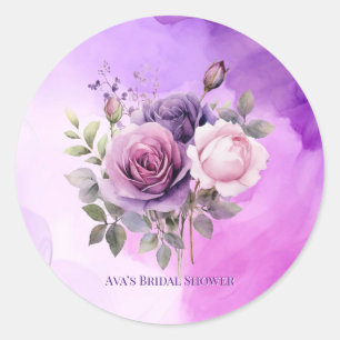Purple Pink Rose Alcohol Garden Bridal Shower Classic Round Sticker