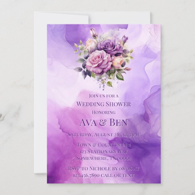 Purple Pink Rose Alcohol Garden Wedding Shower Invitation (Front)