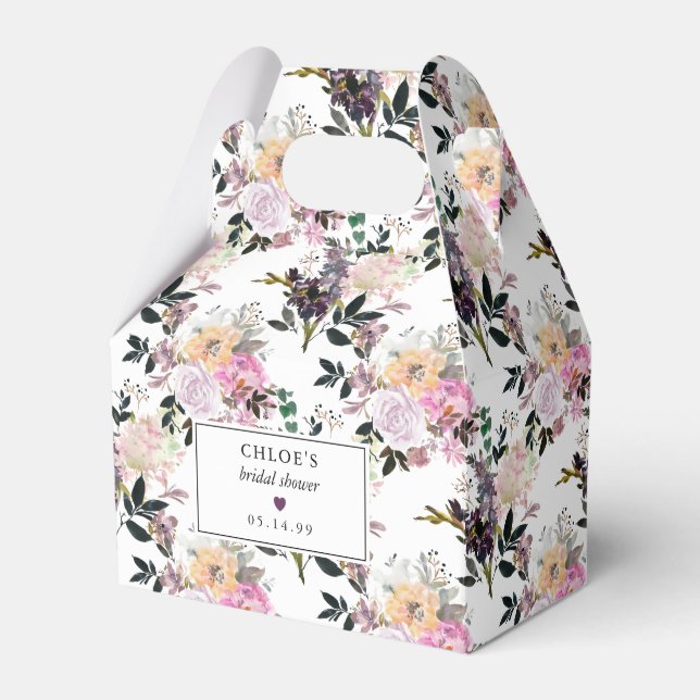 Purple Pink Rose Floral Bridal Shower Favor Box (Front Side)