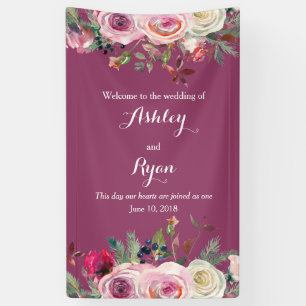 Purple Pink Rose Floral Wedding Welcome Banner