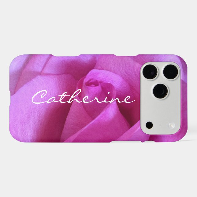 Purple Pink Rose Photo Custom Name Script Modern (Back (Horizontal))
