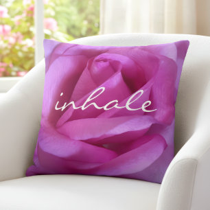 Purple Pink Rose Photo Inhale Quote Bold Modern Throw Pillow