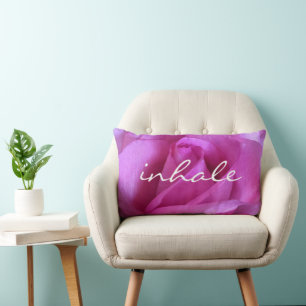 Purple Pink Rose Photo Inhale Quote Script Bold Lumbar Pillow