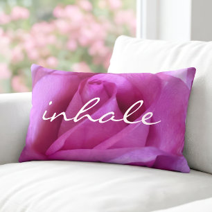 Purple Pink Rose Photo Inhale Quote Script Bold Lumbar Pillow
