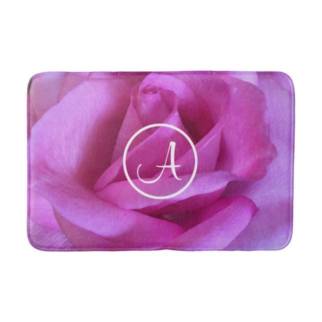 Purple pink rose photography custom monogram bold bath mat (Front)