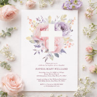 Purple Pink Rose & White Cross Girl Baptism 