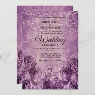 Purple Pink Roses floral Lilac Vintage Wedding Invitation