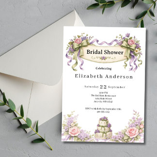 Purple Pink Sage Green Floral Bridal Shower Invitation