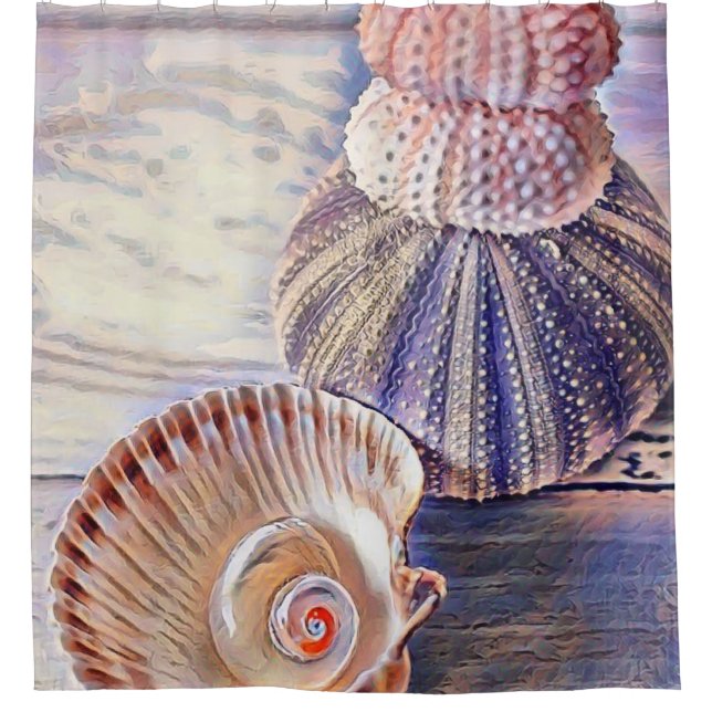Purple pink seashells on wood watercolor  (Front)