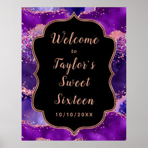 Purple Pink Sequins Agate Sweet Sixteen Welcome Poster