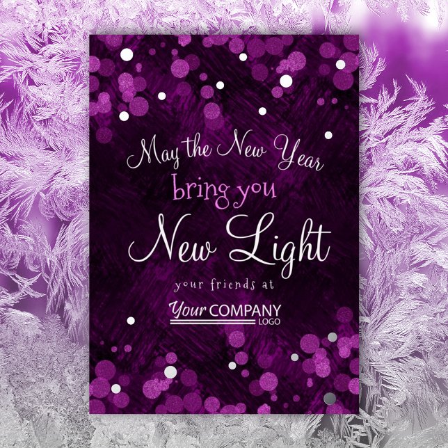 Purple Pink Shimmery Lights Company Christmas Foil Holiday Card (purple pink shimmery lights company holiday cards business logo christmas cards silver sparkles)