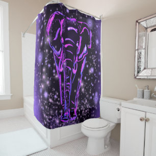Purple Pink Shower Curtain Elephant Starry Night